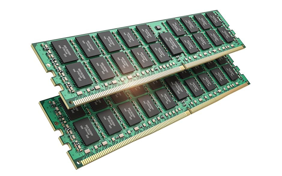 Product photo of DDR RAM modules isolated on a white background.