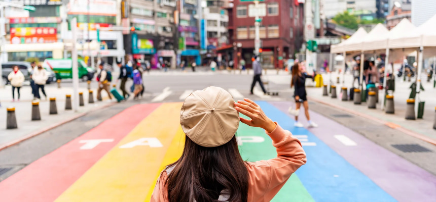 Female looks at Rainbow Six in Ximending, Taipei.