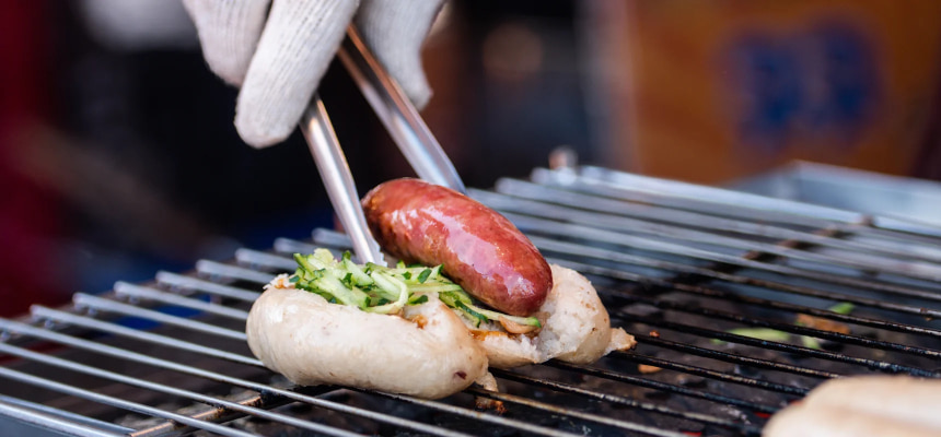 Popular Taiwanese sausage in Raohe Street Night Market.