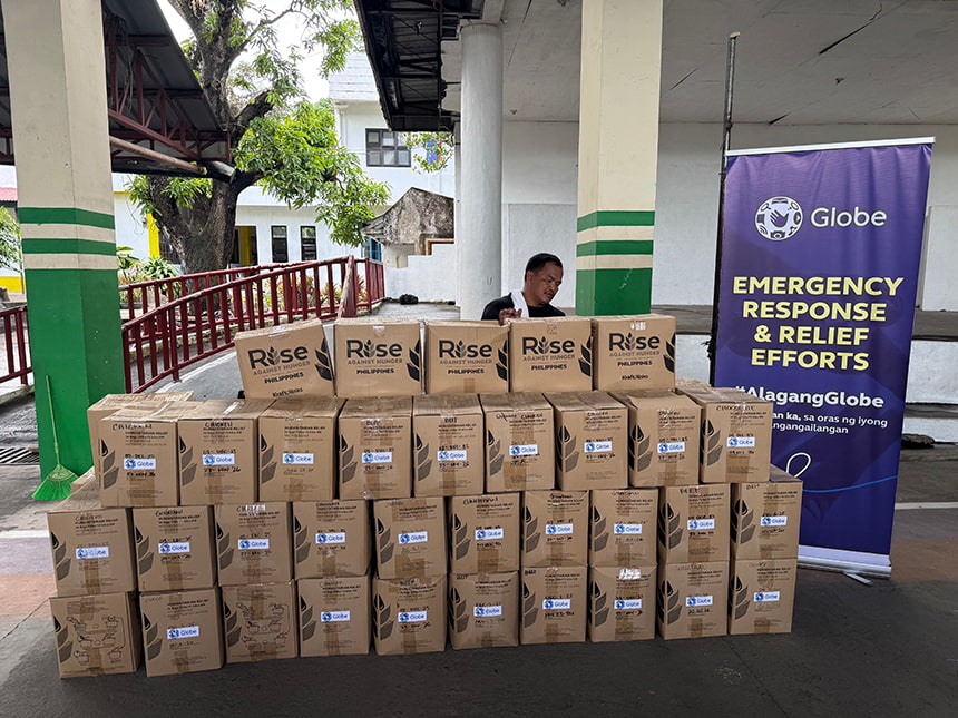 Food packs as part of Globeâs emergency response and relief efforts in Albay.