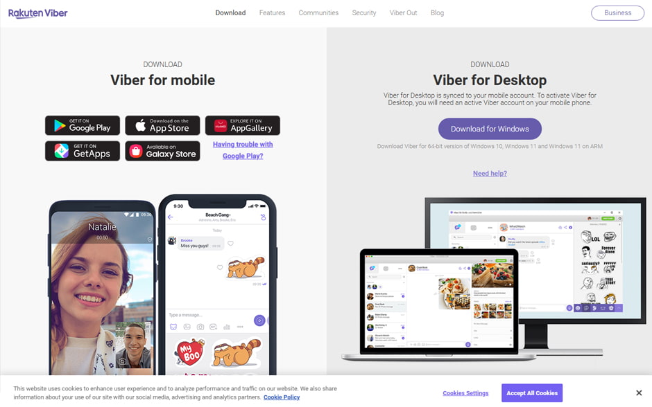 Photo of Viber website's UI.