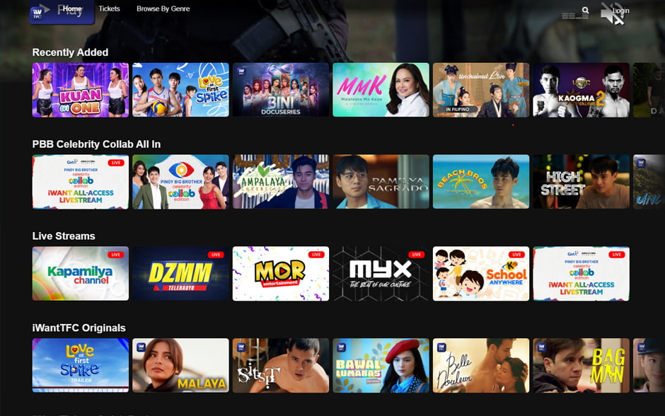 Photo of iWantTFC website's UI.
