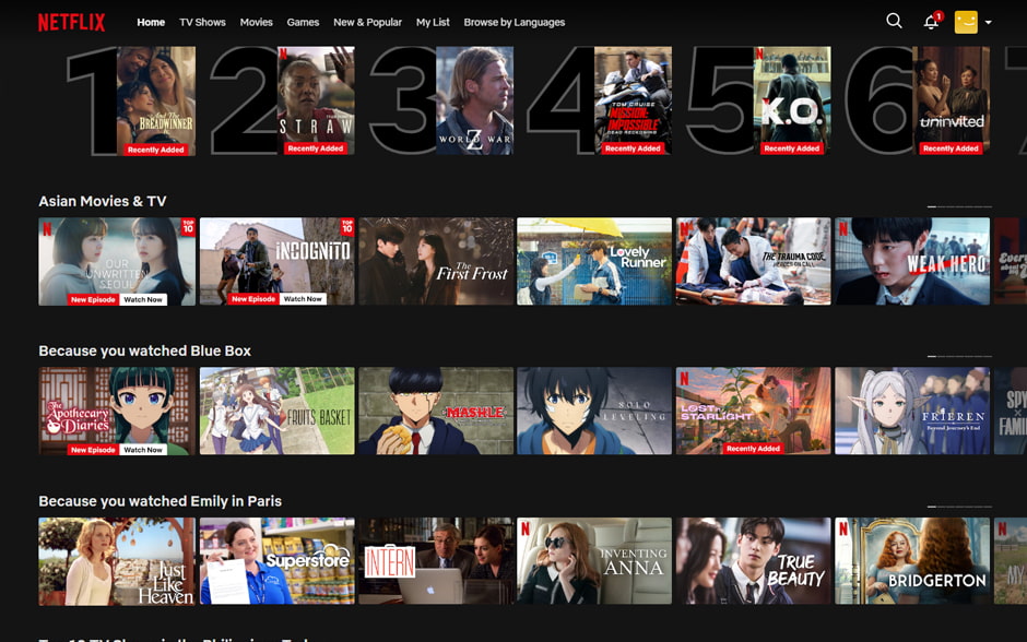 Photo of Netflix website's UI.