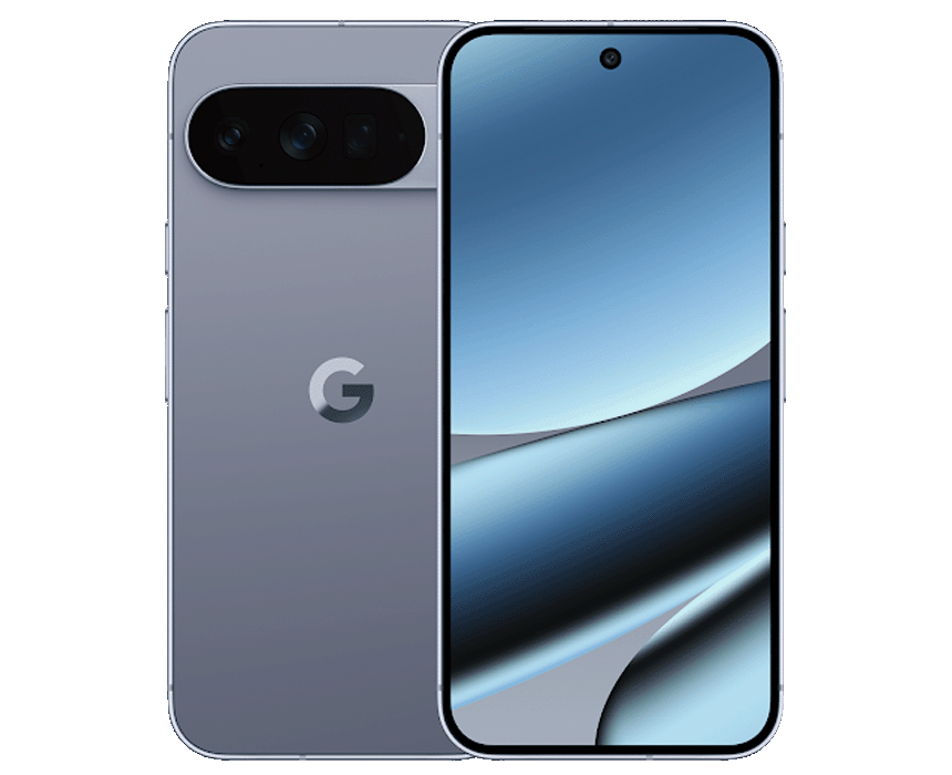 Front and back view of the Google Pixel 10 Pro XL, showcasing its compact design and vibrant display.