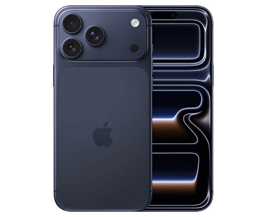 Three Apple iPhone 17 Pro models displayed in different colors: silver, orange, and blue.