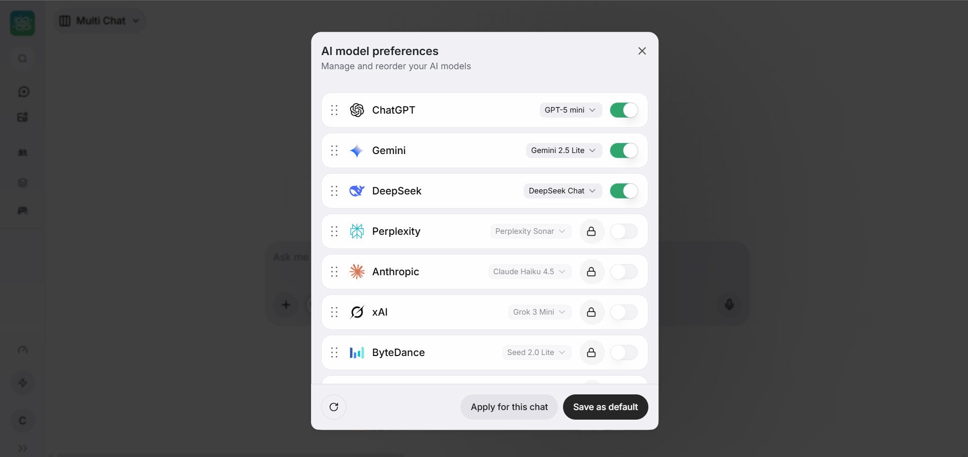 AI Fiesta interface showing multiple AI models available in one platform.