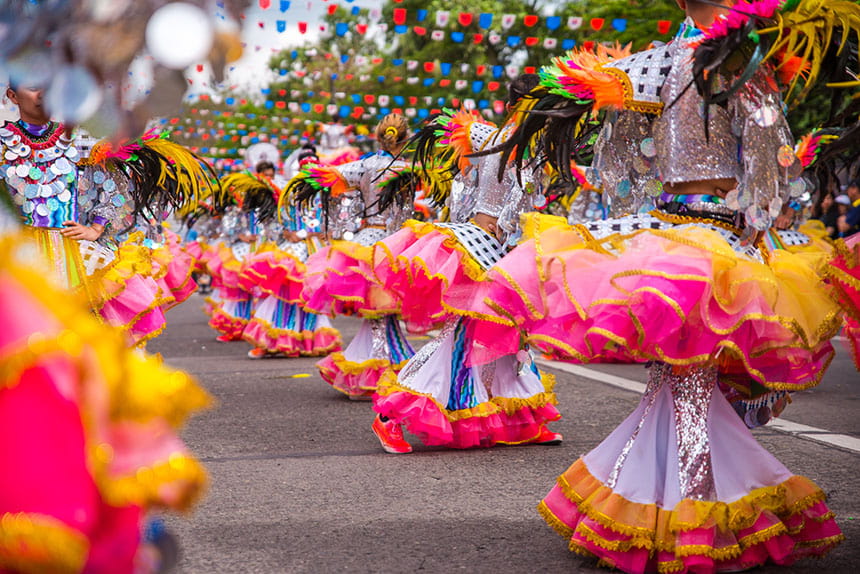 Colorful MassKara Festival street parade.