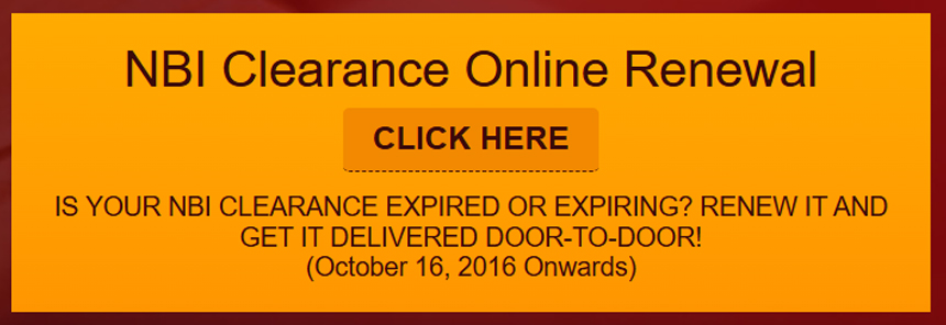 Screenshot of NBI Clearance eServices for renewal 2016 onward.