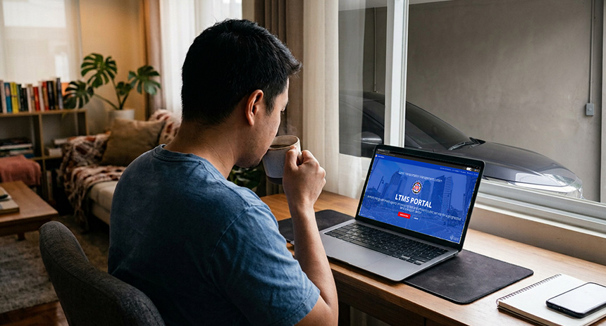 Person accessing the LTMS Portal on a laptop.