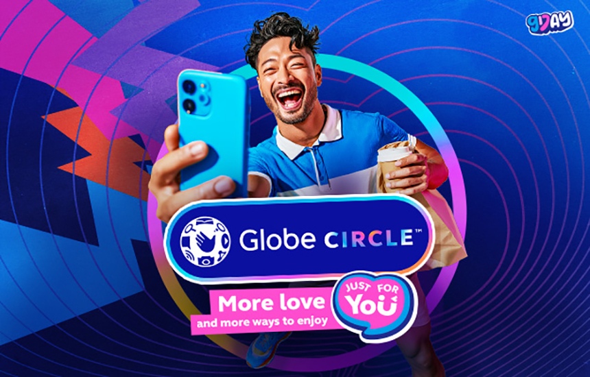 Hand holding a smartphone showing the Globe Circle membership page on GlobeOne.