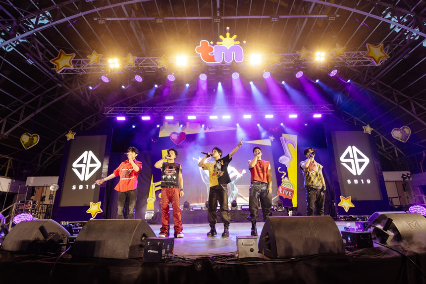 SB19 performing live on stage at the TM 25th anniversary TeaM Fair in Negros Oriental.